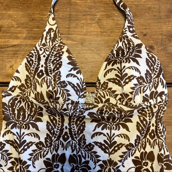Victoria’s Secret Brown White Paisley Tie Halter Tankini Swim Top Small Boho - Picture 7 of 7